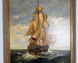 Very Large Ship At Sea Oil Painting