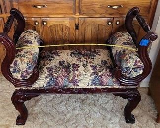 Small Vintage Roll Arm Upholstered Bench