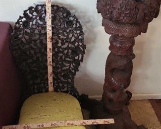 Ornate Carved Chair And Planter Stand