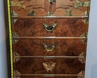 Asian Burlwood Chest With Brass Butterfly Hardware