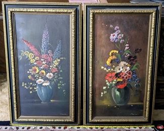 Pair Of Vintage Floral Paintings