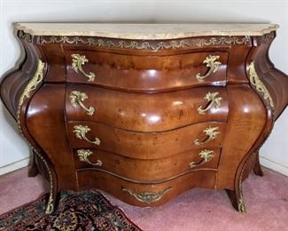 Vintage Marble Topped Louis XV Style Chest Of Drawers