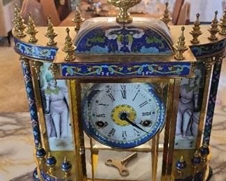 Vintage Asian Brass Cloisonne Mantle Clock