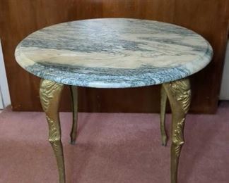 Vintage Brass And Marble End Table