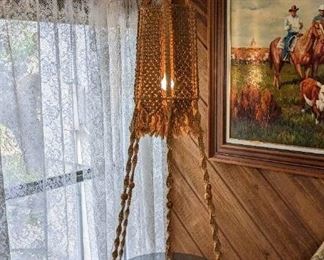 Fantastic Vintage Lighted Macrame Hanging Plant Stand