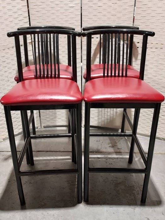 Set of 4 Metal Frame Upholstered Bar Stools