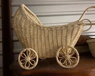 Vintage white wicker doll Carriage