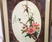 wframed chinese silk art flowers and bamboo2291 t