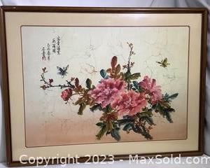 wframed chinese silk art flowers and butterflies2321 t