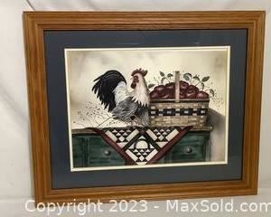 wframed print rooster and apples on a sideboard2361 t