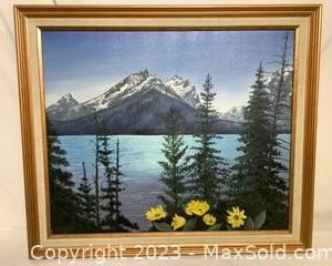 woriginal painting lake and mountain scene2351 t