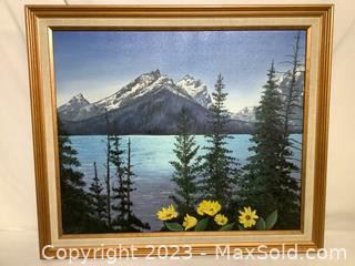 woriginal painting lake and mountain scene2351 t