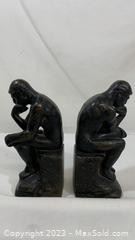 wvintage cast iron metal thinking man book ends2671 t