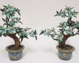 1003	PAIR OF JADE TREES IN CLOISONNE, APPROXIMATELY 12 IN HIGH
