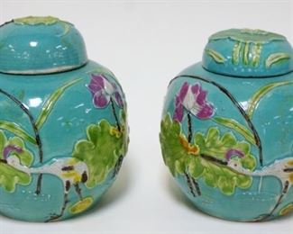 1005	PAIR OF ASIAN COVERED JARS, APPROXIMATELY 5 IN HIGH
