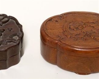 1007	GROUP OF 2 CARVED WOOD BOXES, LARGEST APPROXIMATELY 3 IN X 4 1/2 IN X 2 IN HIGH
