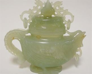 1019	JADE VESSEL IN THE SHAPE OF A CHICKEN W/HANDLE, APPROXIMATELY 6 IN X 5 IN HIGH
