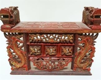 1032	CARVED WOOD ASIAN SHELF W/DRAGONS, APPROXIMATELY 5 IN X 9 IN X 12 IN HIGH
