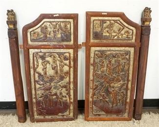 1058	2 CARVED WOOD ASIAN PANELS W/GILT ACCENTS, EACH APPROXIMATELY 18 IN X 37 IN HIGH
