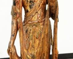1061	LIFE SIZE CARVED ASIAN WOOD STATUE, APPROXIMATELY 59 IN HIGH
