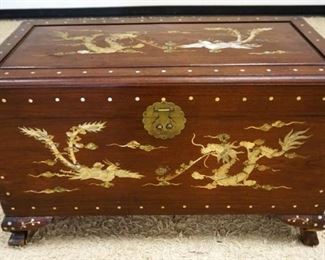 1063	OUTSTANDING ASIAN DOVETAILED CHEST W/INTRICATE MOTHER OF PEARL INLAY OF DRAGONS & BIRDS, CAMPHOR WOOD LINED INTERIOR, APPROXIMATELY 41 IN X 21 IN X 25 IN HIGH
