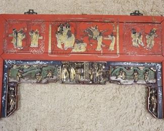 1067	ASIAN CARVED & LACQUERED WOOD PANEL W/MOTHER OF PEARL INLAY, APPROXIMATELY 46 IN X 23 IN
