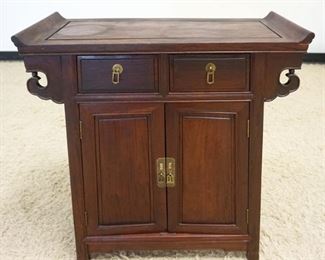 1074	ASIAN 2 DOOR 2 DRAWER STAND W/PAGODA TOP, SOME FINISH WEAR, APPROXIMATELY 29 IN WIDE X 14 IN DEEP X 30 IN HIGH
