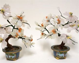 1084	PAIR OF JADE TREES IN CLOISONNE POTS, EACH APPROXIMATELY 11 IN HIGH
