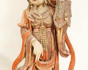 1107	LARGE WOOD PAINT DECORATED CARVING OF ASIAN WOMAN, APPROXIMATELY 46 IN HIGH
