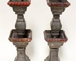 1114	PAIR OF ANTIQUE PEWTER LAMP BASES W/INCISED DESIGN AROUND, APPROXIMATELY 16 1/4 IN HIGH
