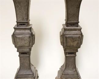 1115	PAIR OF ANTIQUE PEWTER LAMP BASES W/INCISED DESIGN AROUND, APPROXIMATELY 14 IN HIGH
