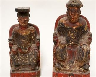 1126	2 WOOD CARVED POLYCHROME ASIAN FIGURES, LARGEST APPROXIMATELY 8 IN HIGH
