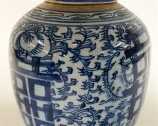 1146	ASIAN BLUE & WHITE COVERED JAR, DAMGE TO LID & JAR HAS CRACK, APPROXIMATELY 10 1/2 IN HGIH
