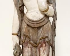 1150	ANTIQUE CARVED WOOD POLYCHROME ASIAN FIGURE, APPROXIMATELY 25 IN
