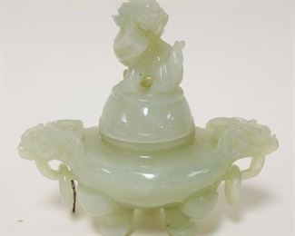1171	CARVED ASIAN JADE COVERED POT, APPROXIMATELY 5 IN HIGH
