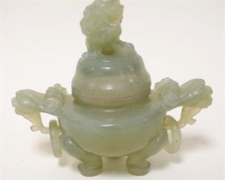 1174	CARVED ASIAN JADE COVERED POT, APPROXIMATELY 4 3/4 IN HIGH
