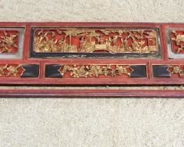 1180	LARGE ASIAN POLYCHROME WOOD CARVING, 3 DIMENTIONAL, APPROXIMATELY 78 IN X 22 IN HIGH
