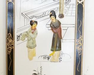 1194	ASIAN LACQUERED FRAMED PANEL W/APPLIED CARVED STONE, APPROXIMATELY 10 IN X 24 IN
