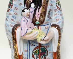 1199	LARGE ASIAN POTTERY STATUE OF MAN HOLDING CHILD, APPROXIMATELY 24 1/2 IN HIGH
