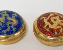 1202	LOT OF 4 GILT METAL & ENAMEL ROUND BOXES, EACH APPROXIMATELY 2 1/2 IN X 1 IN HIGH
