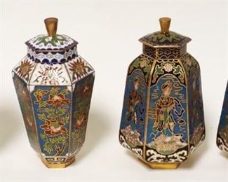 1203	2 SETS OF MINIATURE CLOISONNE COVERED URNS, APPROXIMATELY 4 1/4 IN HIGH
