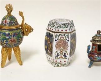 1204	GROUP OF 5 ASSORTED MINIATURE CLOISONNE ITEMS. LARGEST APPROXIMATELY 5 1/4 IN
