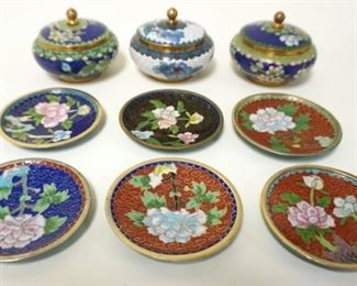 1205	GROUP OF 9 MINIATURE CLOISONNE ITEMS INCLUDING 3 COVERED BOWLS & 6-3 IN PLATES
