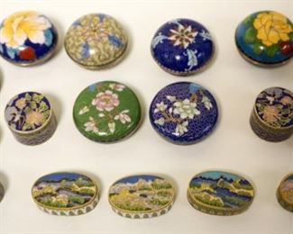 1207	GROUP OF ASSORTED CLOISONNE COVERED BOXES, LARGEST APPROXIMATELY 1 1/4 IN HIGH
