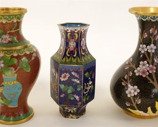 1208	3 CLOISONNE VASES, LARGEST APPROXIMATELY 6 1/4 IN HIGH

