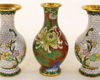 1209	3 CLOISONNE VASES, LARGEST APPROXIMATELY 6 1/4 IN HIGH

