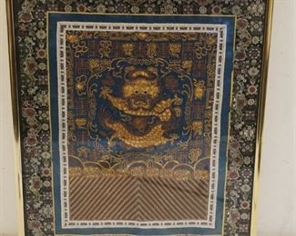 1223	FRAMED NEEDLEPOINT ASIAN TEXTILE, APPROXIMATELY 14 1/2 IN X 18 1/2 IN OVERALL
