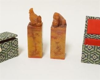 1241	2 CARVED STONE STAMPS IN BOXES, APPROXIMATELY 3 3/4 IN HIGH
