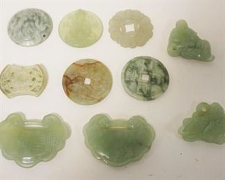 1243	10 PIECES OF ASSORTED JADE CARVED ITEMS, LARGEST APPROXIMATELY 2 1/4 IN X 3 IN
