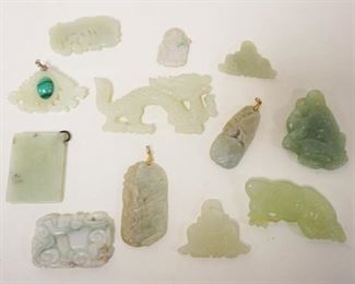 1244	12 PIECES OF ASSORTED JADE CARVED ITEMS, LARGEST APPROXIMATELY 3 1/4 IN X 2 IN
